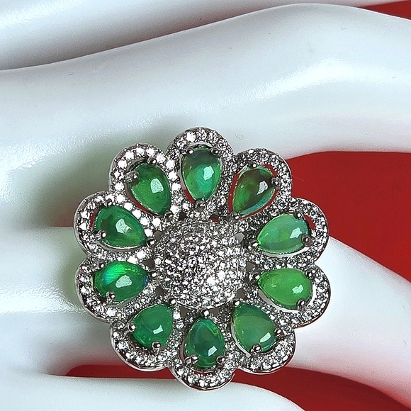 Natural Clarity Enhanced Green Fire Opal 6x4mm 925 Sterling Silver Ring Sz 7.75 - Picture 3 of 10